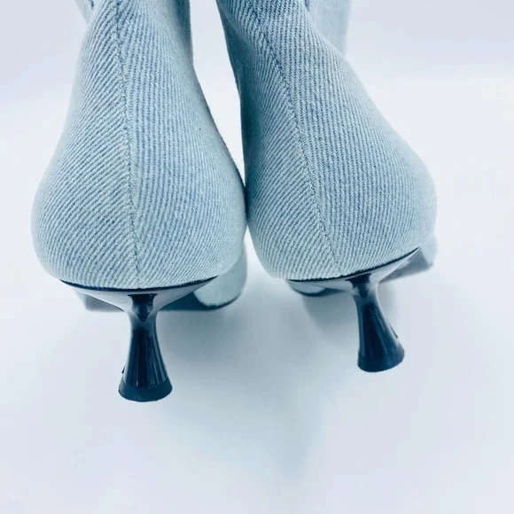 Zara Denim Jean Kitten Heel Boots Booties Blue EUC 37 6.5 - Picture 5 of 9
